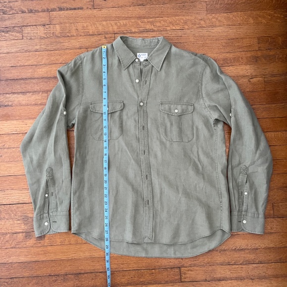 EUC - J.Crew Men's Olive Green Linen Military Shirt Size L - Picture 4 of 9